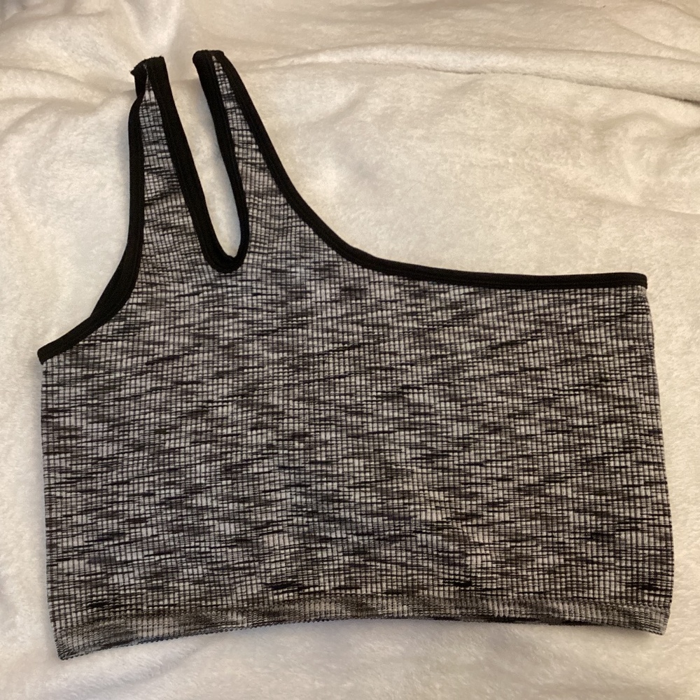 aerie One-Shoulder Black & Gray Space-Dye Crop Top